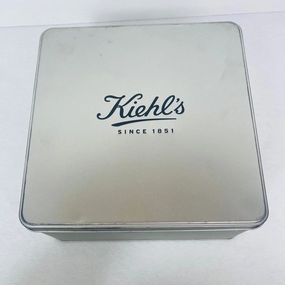Kiehl's Storage Tin Unisex OS Square Silver Logo Metal Box Good